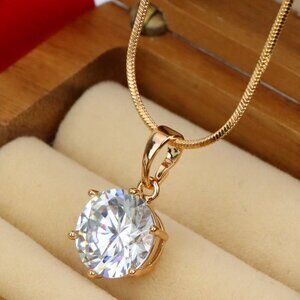 "Elegant Round Solitaire Rose Gold Pendant with Sparkling CZ, XPPT1289